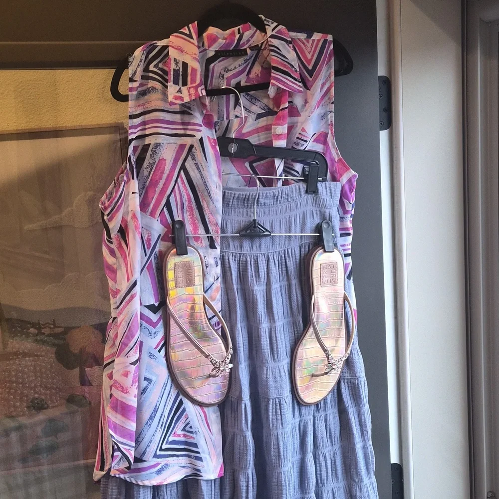 Max Studio Lavender Tiered Cotton Blend A-Line Skirt - Picture 3 of 6